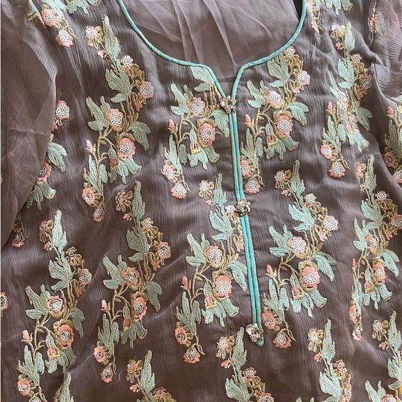 Large three pieces Georgette chiffon Indian Pakistani outfit - Picture 2 of 7